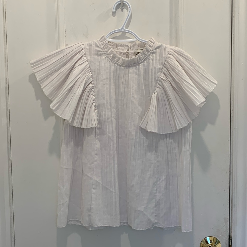 Sea NYC White Pleated Linen Blouse Size XS